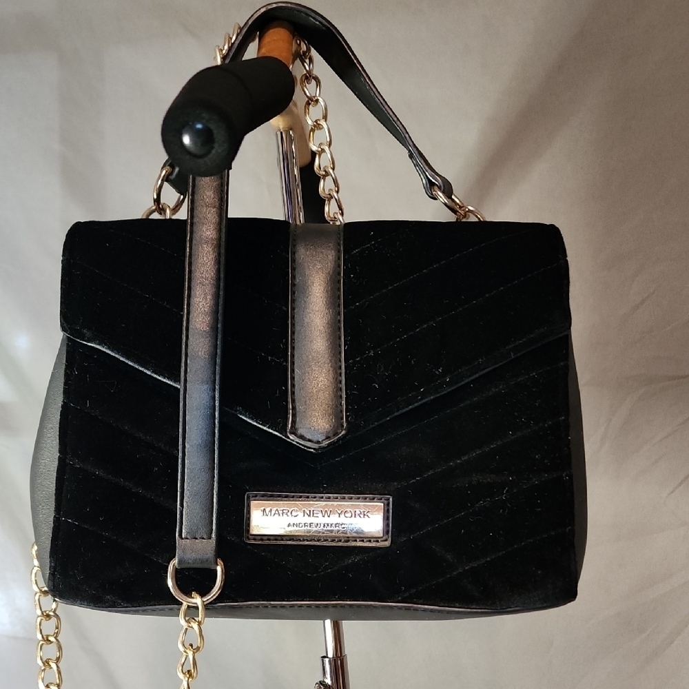 Marc New York Black Velvet Shoulder Bag with Gold Chain